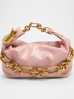 Balmain Sync Pink Leather Mini Bag with Gold Chain